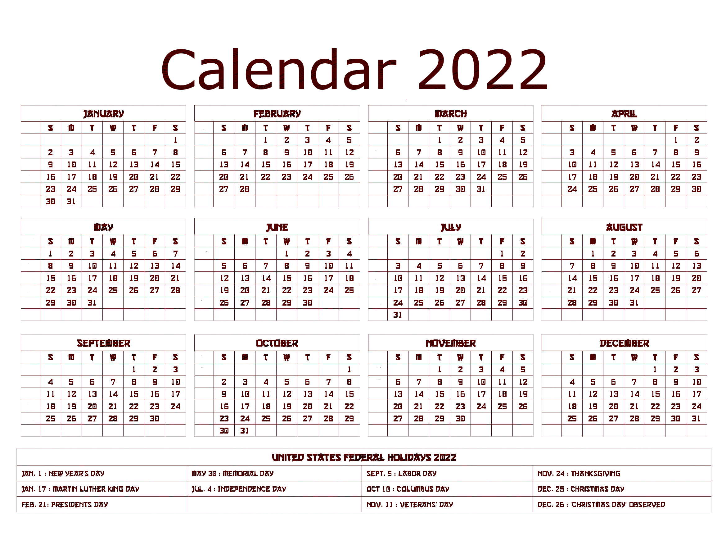 Calendar 2022 Year Transparent PNG Image