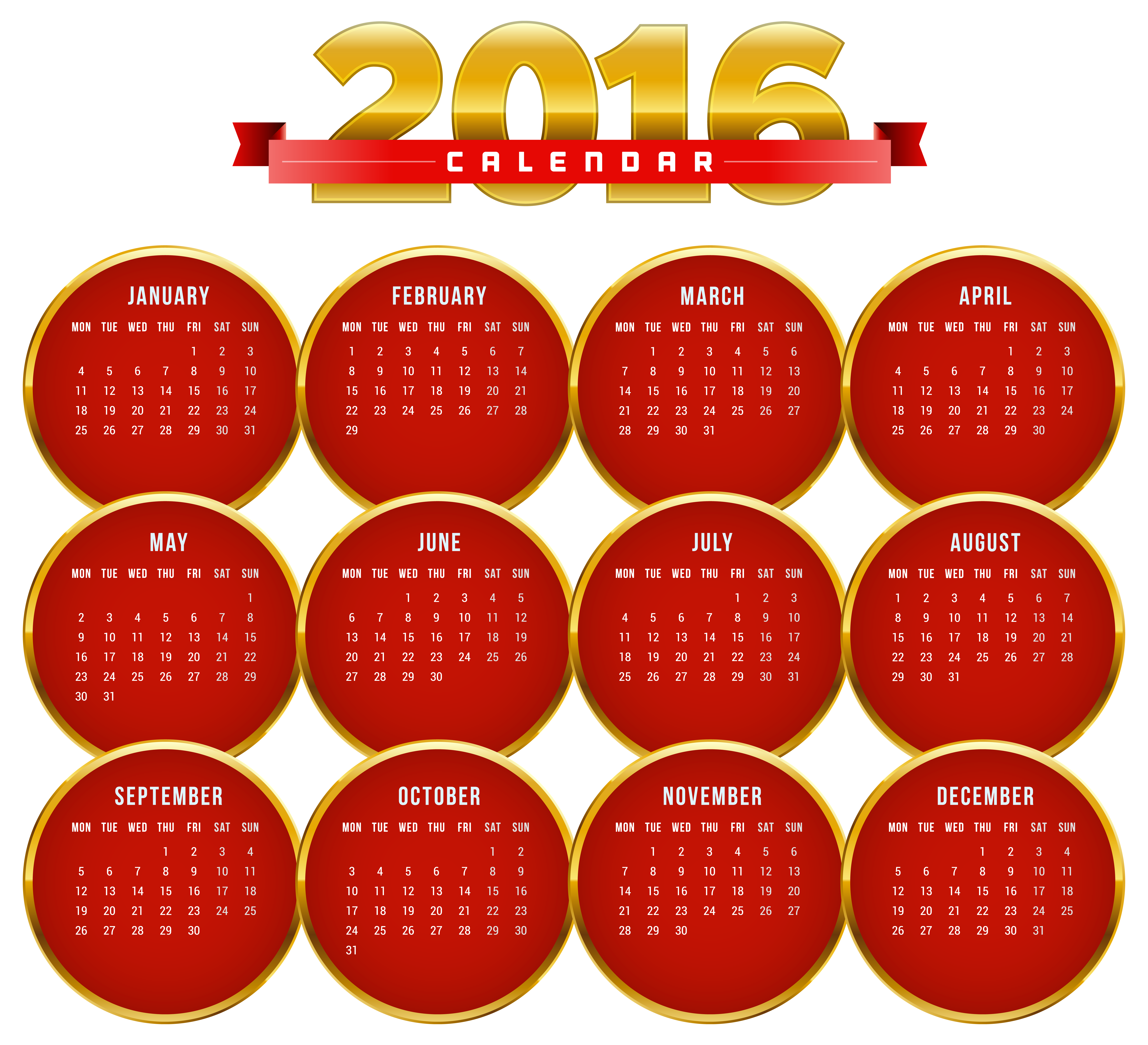 2016 Calendar Google Red Transparent PNG Image