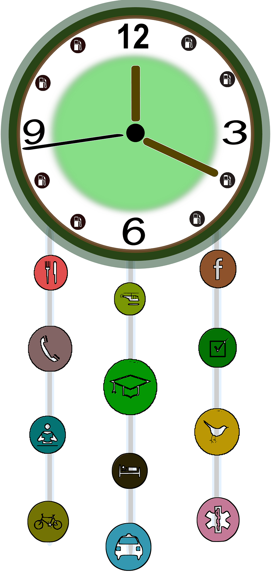 Wall Circle Green Clock Transparent PNG Image