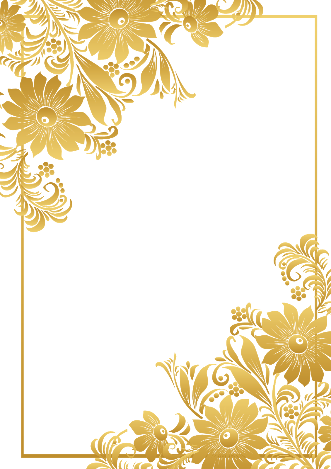 Golden Frame Flower Border Transparent PNG Image