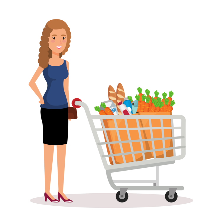 Girl Vector Shopping Cart Transparent PNG Image