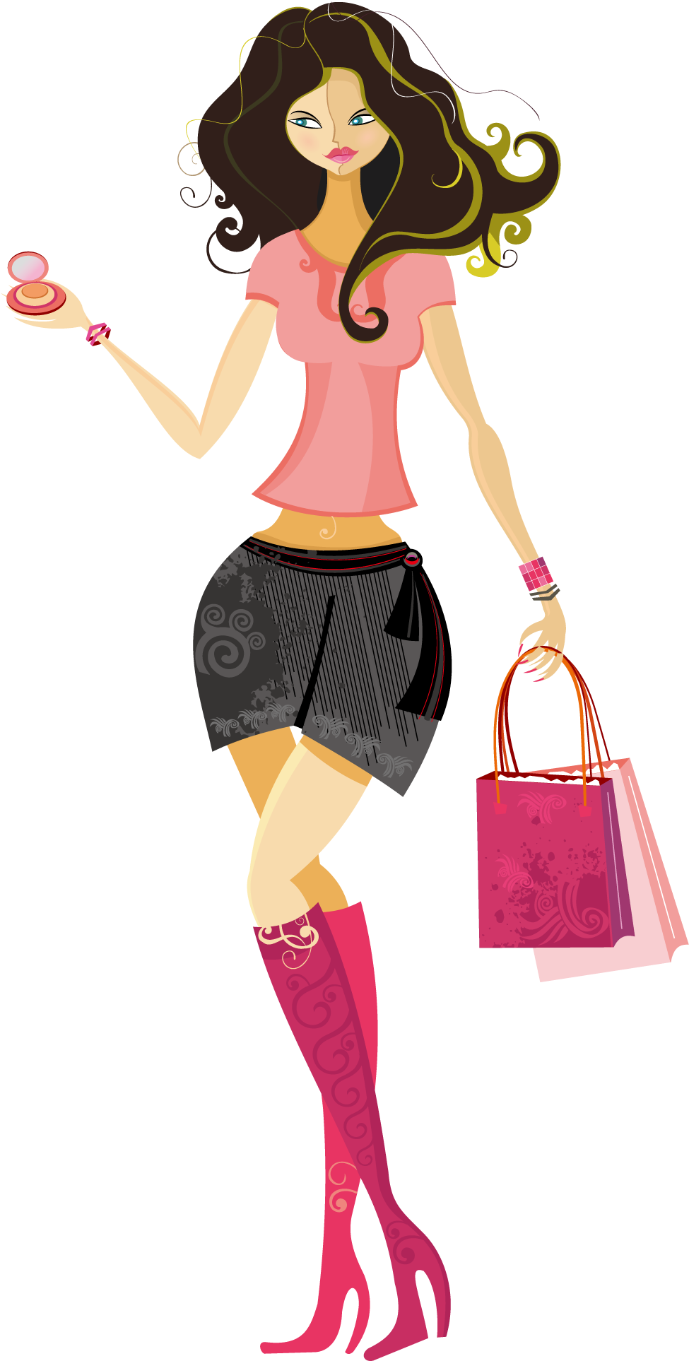 Vector Girl Makeup Shopping Transparent PNG Image