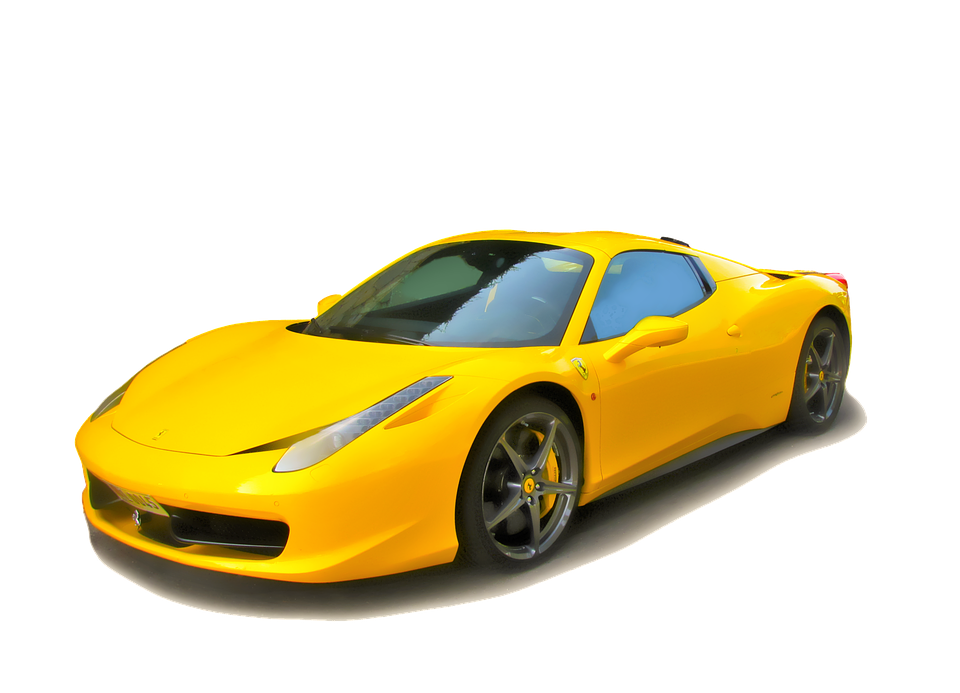 Ferrari Side Yellow View Transparent PNG Image