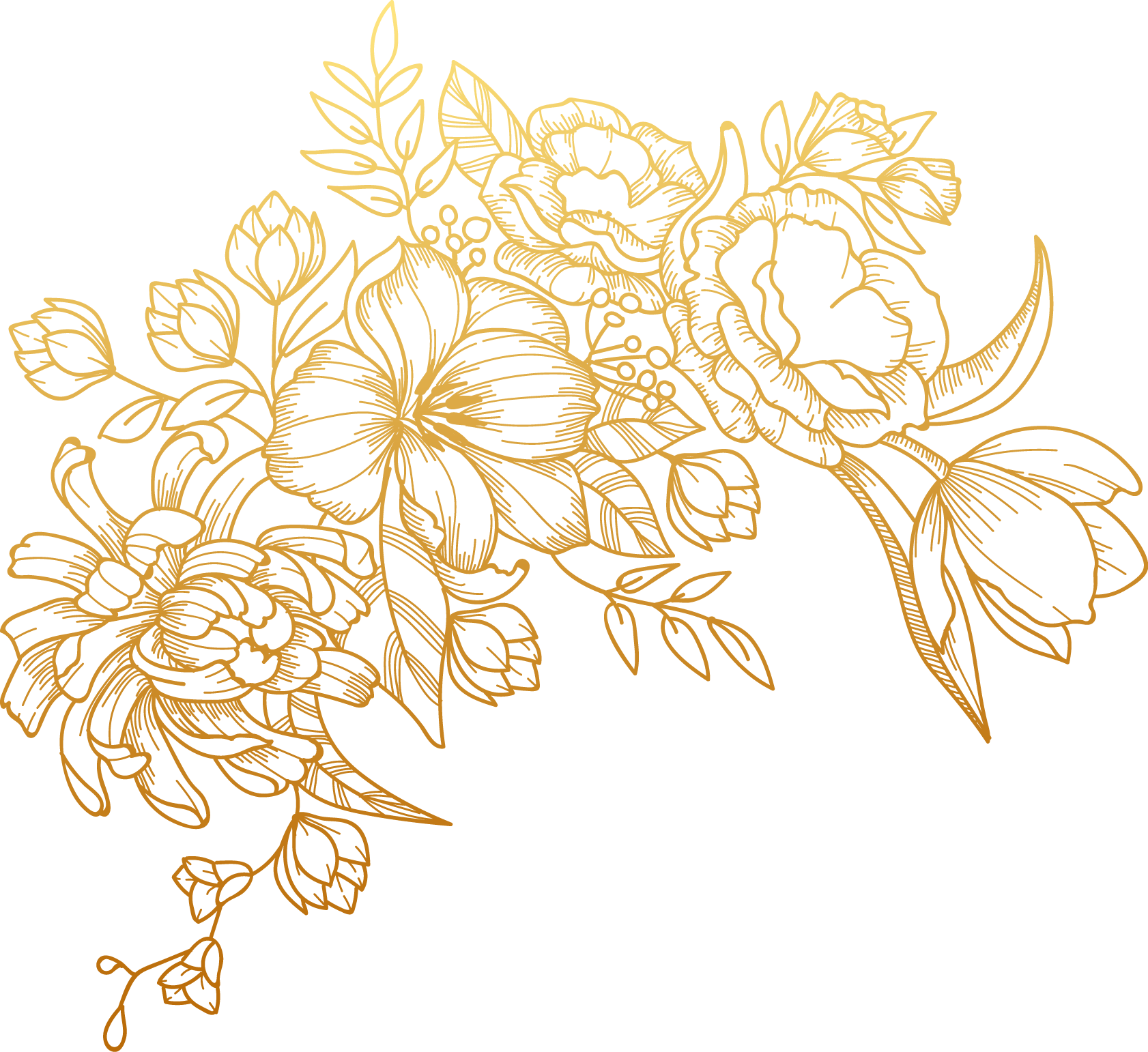 Vector Golden Flowers Transparent PNG Image