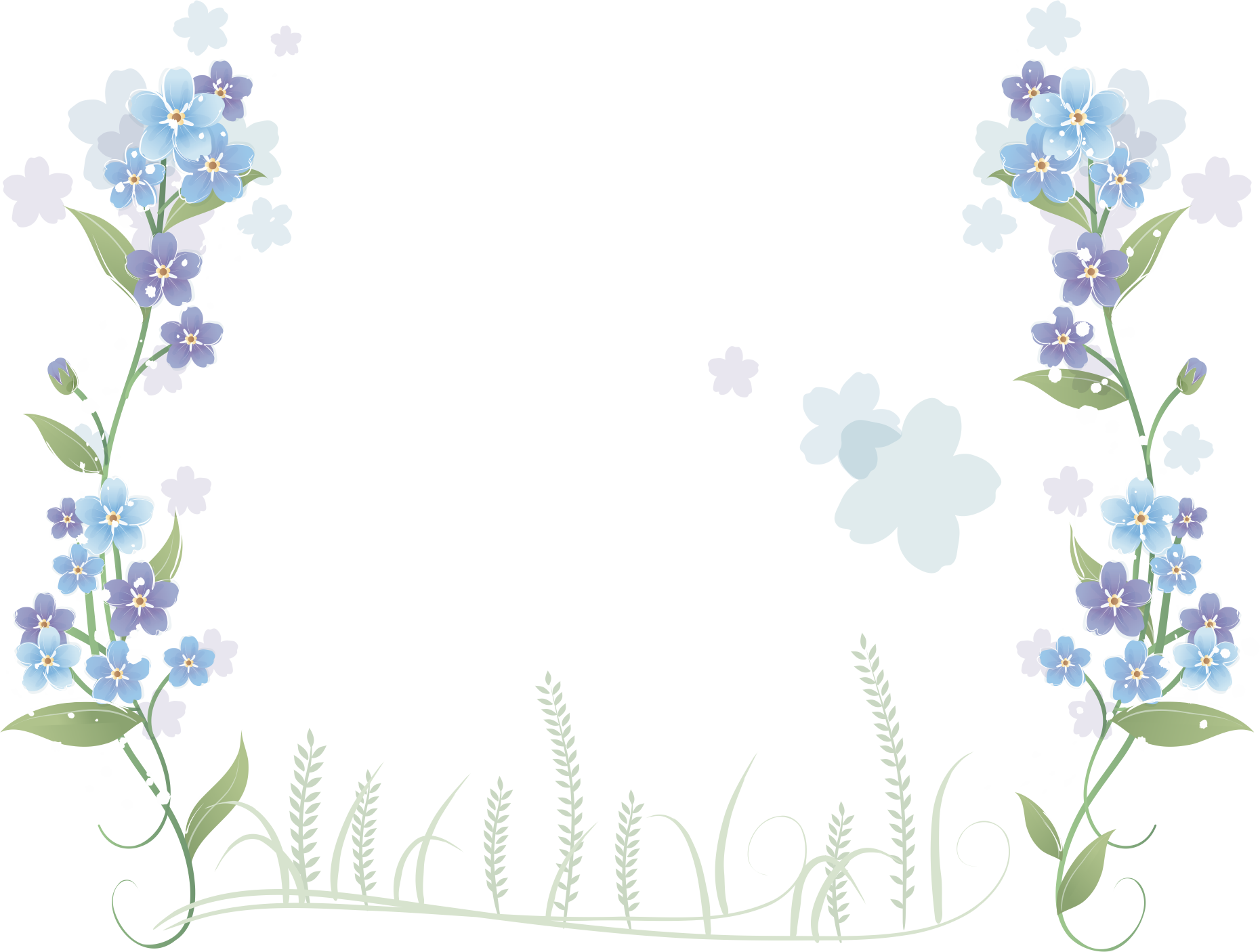 Blue Flowers Flower Border Hand-Painted Transparent PNG Image