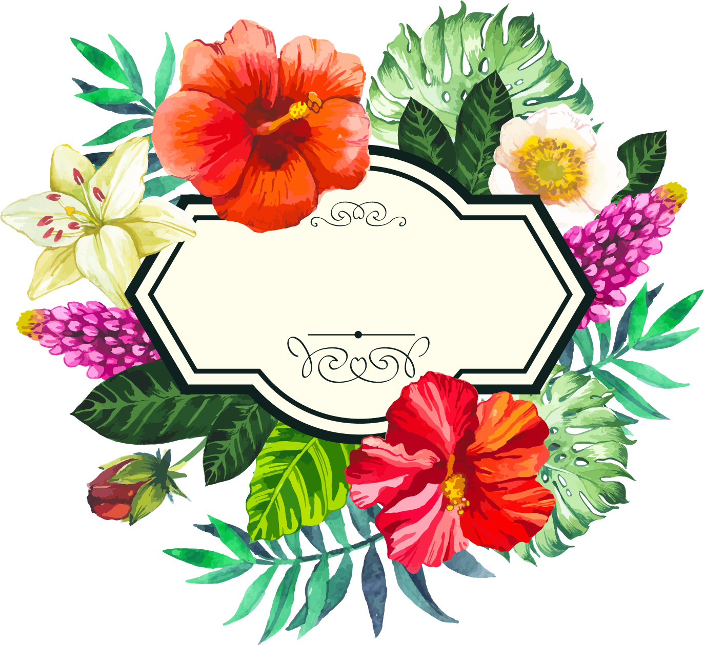 Flower Painted Frame Hand Watercolor Tropical Transparent PNG Image
