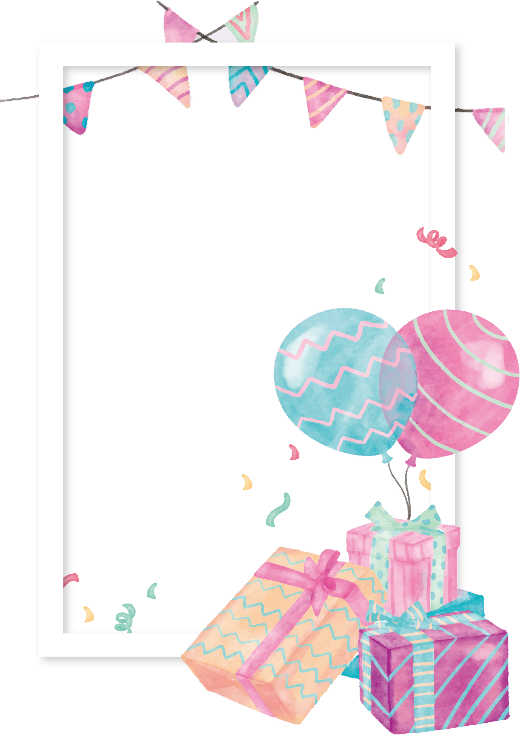 Watercolor Box Balloon Border Gift Frame Transparent PNG Image