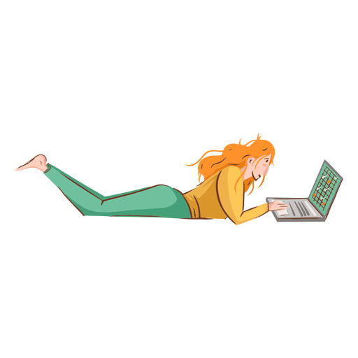 Using Girl Laying Laptop File Transparent PNG Image