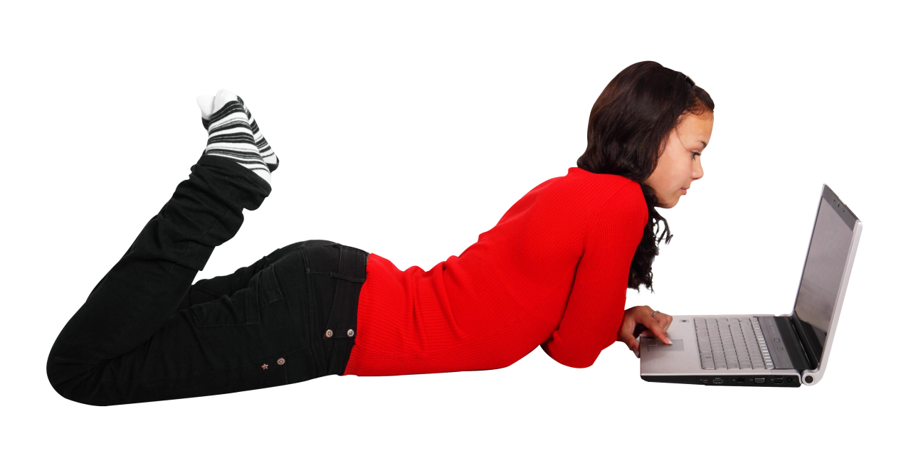 Using Girl Laying Laptop Transparent PNG Image