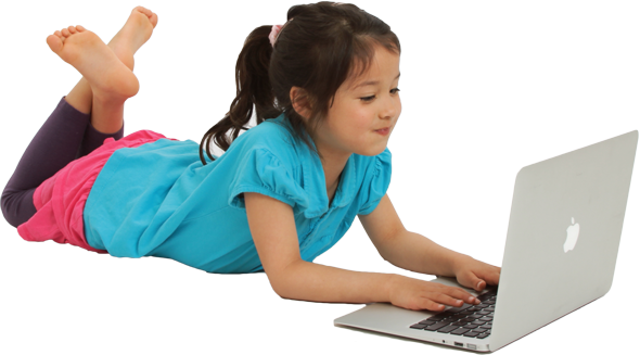 Using Little Laptop Girl Transparent PNG Image