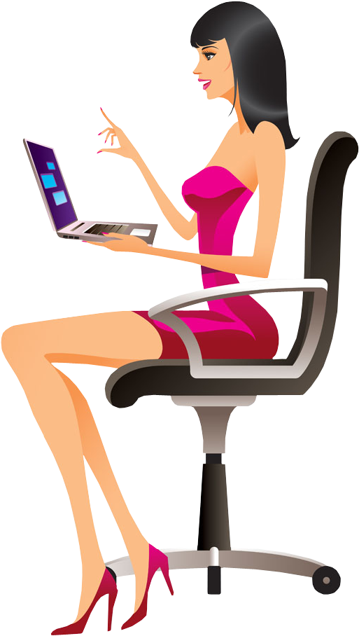 Using Girl Laptop Office Transparent PNG Image