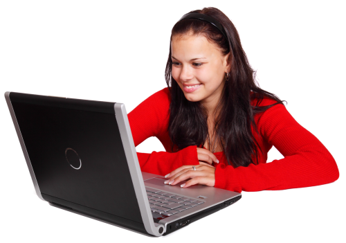Professional Girl Laptop Using Transparent PNG Image