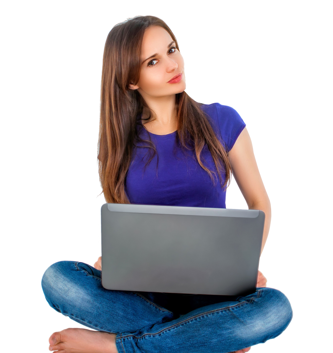 Using Girl Laptop Sitting Transparent PNG Image