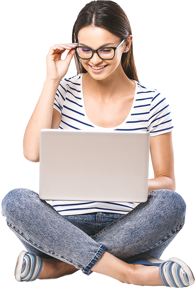 Using Smiling Laptop Girl Transparent PNG Image