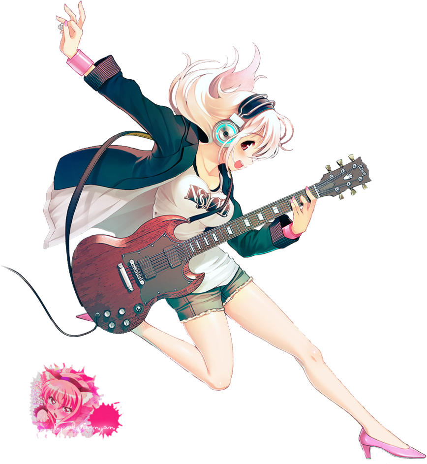 Guitar Girl Anime Transparent PNG Image