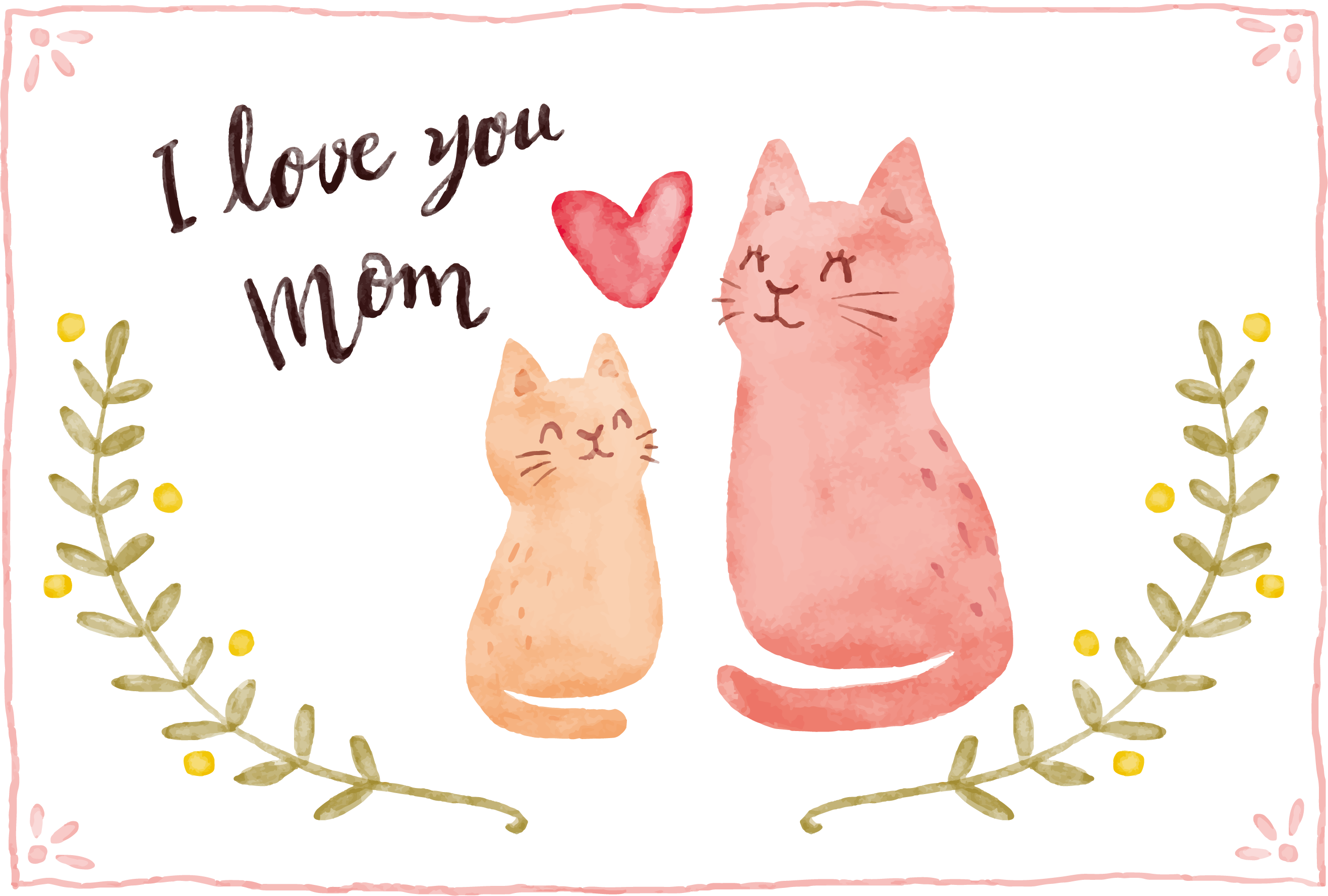 Pink Heart Mother Vecteur Cat Transparent PNG Image