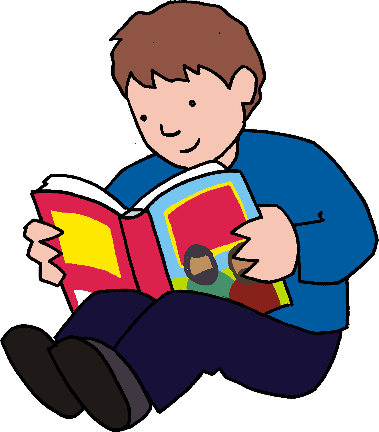 Boy Reading Book Sitting Transparent PNG Image