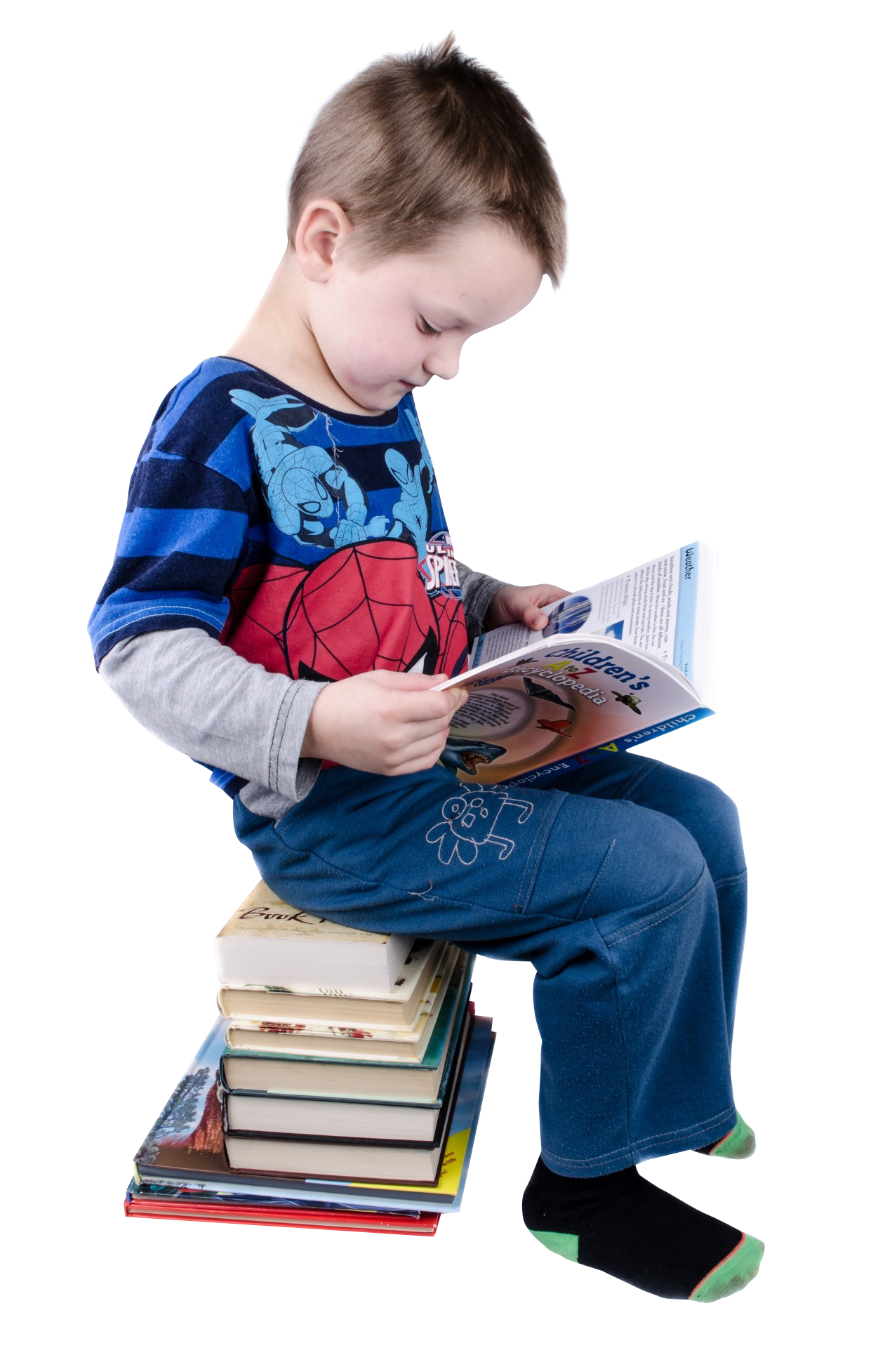 Boy Reading Book Sitting Transparent PNG Image