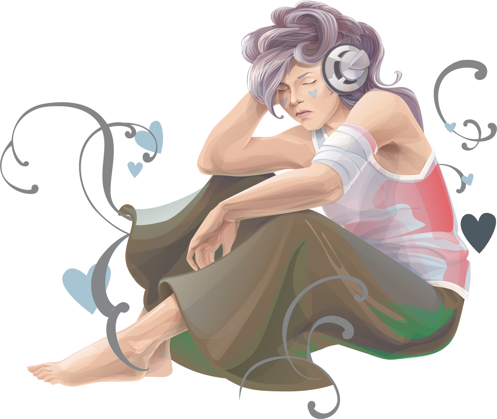 Girl Vector Music Listening Transparent PNG Image